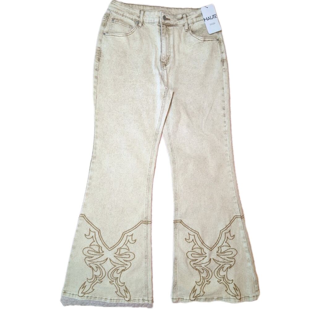 HAUTE Butterfly Embroidered Flare Jeans Y2K Festival Denim W31 Western